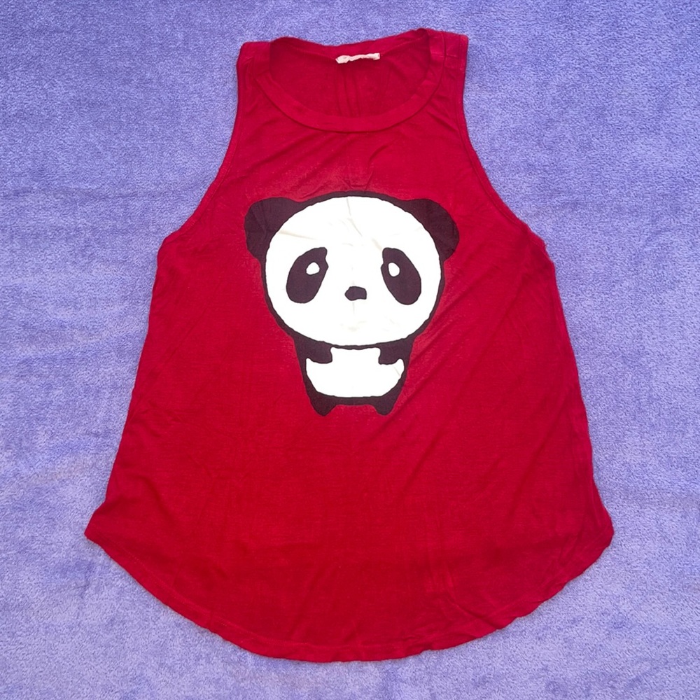 Super cute panda design red muscle tank top from French pastry brand!